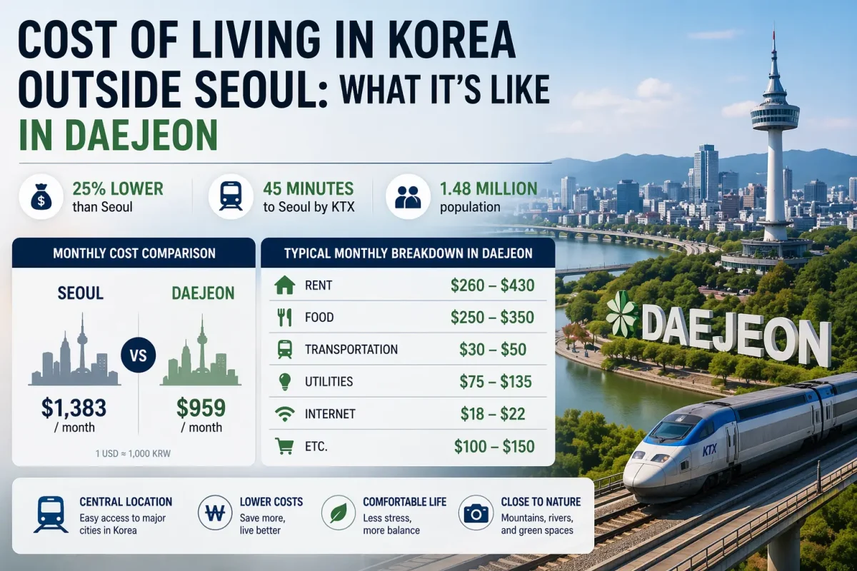 cost of living in daejeon korea vs seoul monthly expenses comparison