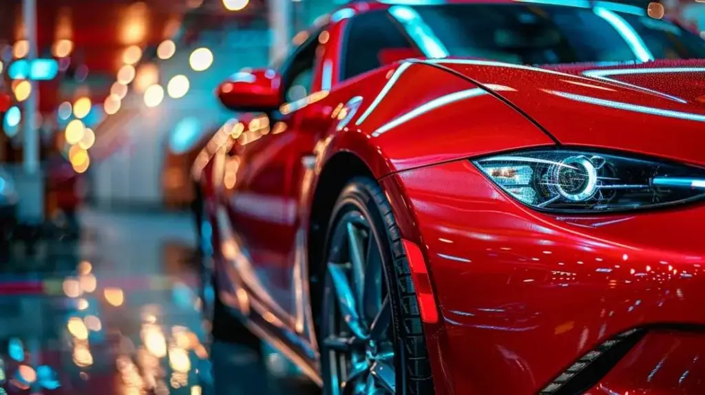 clean red car paint reflection after proper car wash detailing