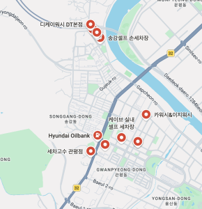 Map with various locations marked.