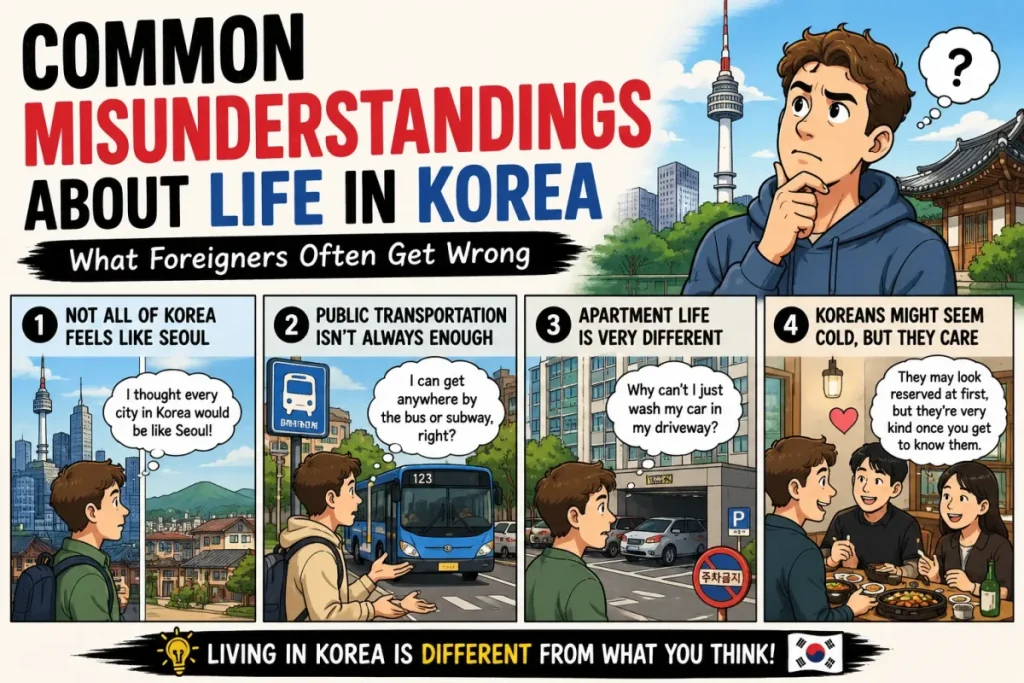 Thumbnail illustration about common misunderstandings about life in Korea